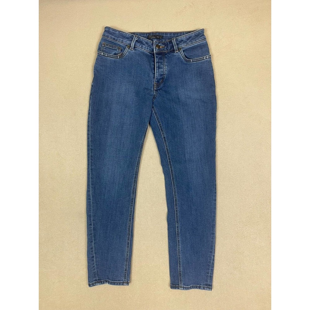 Prana Jeans Adult 4/27 Blue Buxton Crop Denim Button‎ Fly Logo Mid Rise Womens